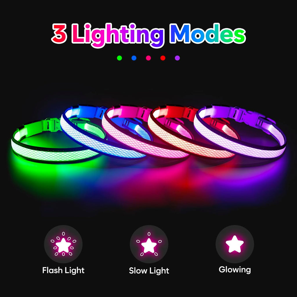 Higuard LED Light-Up Dog Collar | USB Rechargeable Glow Safety Collar | Nylon Webbing | Small, Medium & Large Dogs | 14"-20" (35.5-50.8cm) | Candy Pink
