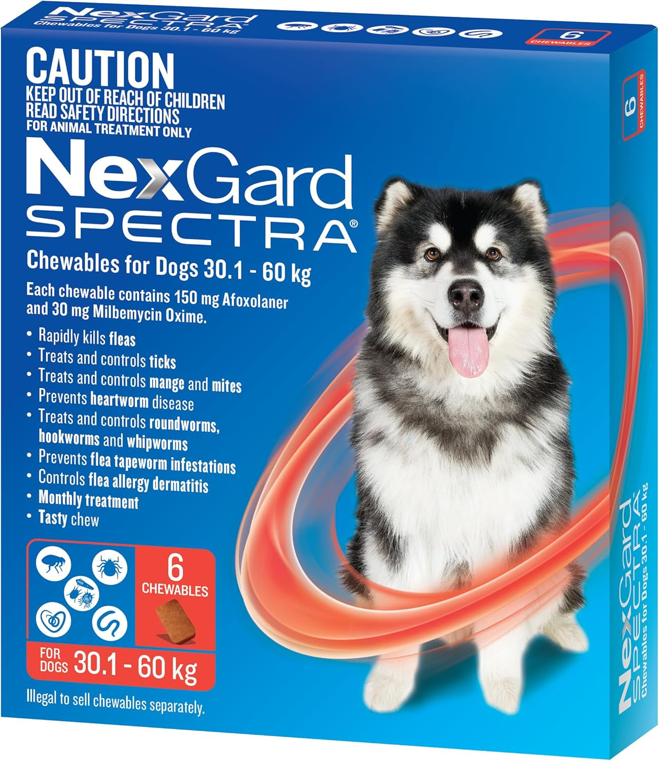 Spectra Flea, Tick & Worm Protection Chews for Extra Large Dogs 30.1-60kg | Heartworm, Mite & Intestinal Worm Treatment | 6 Pack