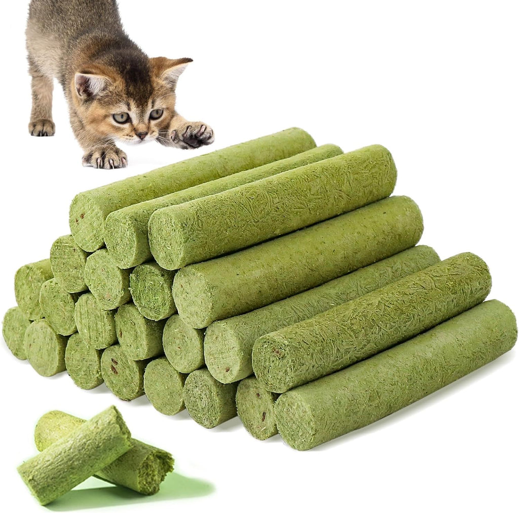 Freeze-Dried Cat Grass Stick Treats | Edible Dental Chew Toys for Cats & Kittens | Teeth Cleaning & Hairball Removal | 100g