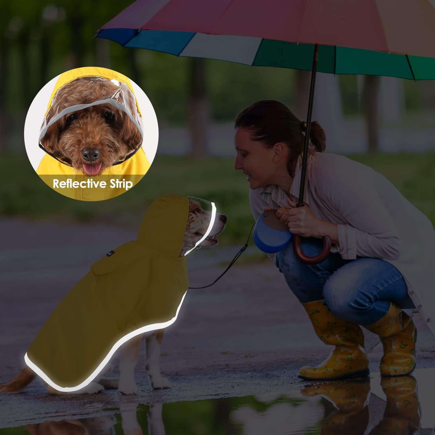 Waterproof Dog Raincoat with Hood | Reflective Rain Jacket for Small, Medium & Large Dogs | Adjustable Dog Poncho with Storage Pocket
