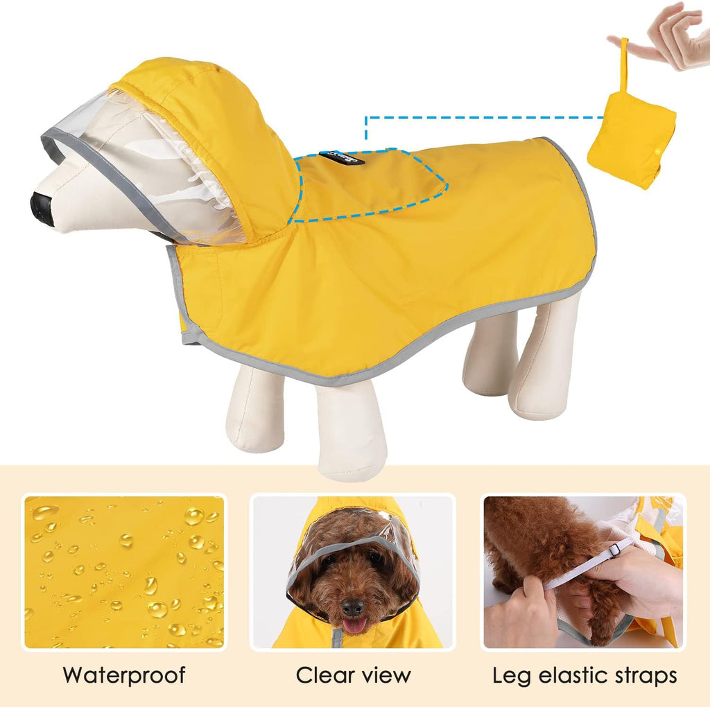 Waterproof Dog Raincoat with Hood | Reflective Rain Jacket for Small, Medium & Large Dogs | Adjustable Dog Poncho with Storage Pocket