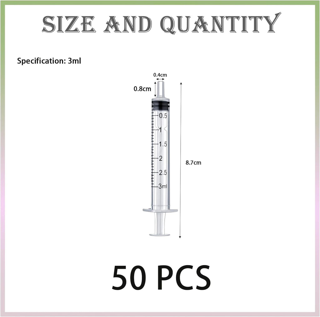 50-Pack 3ml Plastic Syringes Without Needle | Bulk Liquid Measuring Syringes | Individually Sealed | For Scientific Labs, Medical & Industrial Use