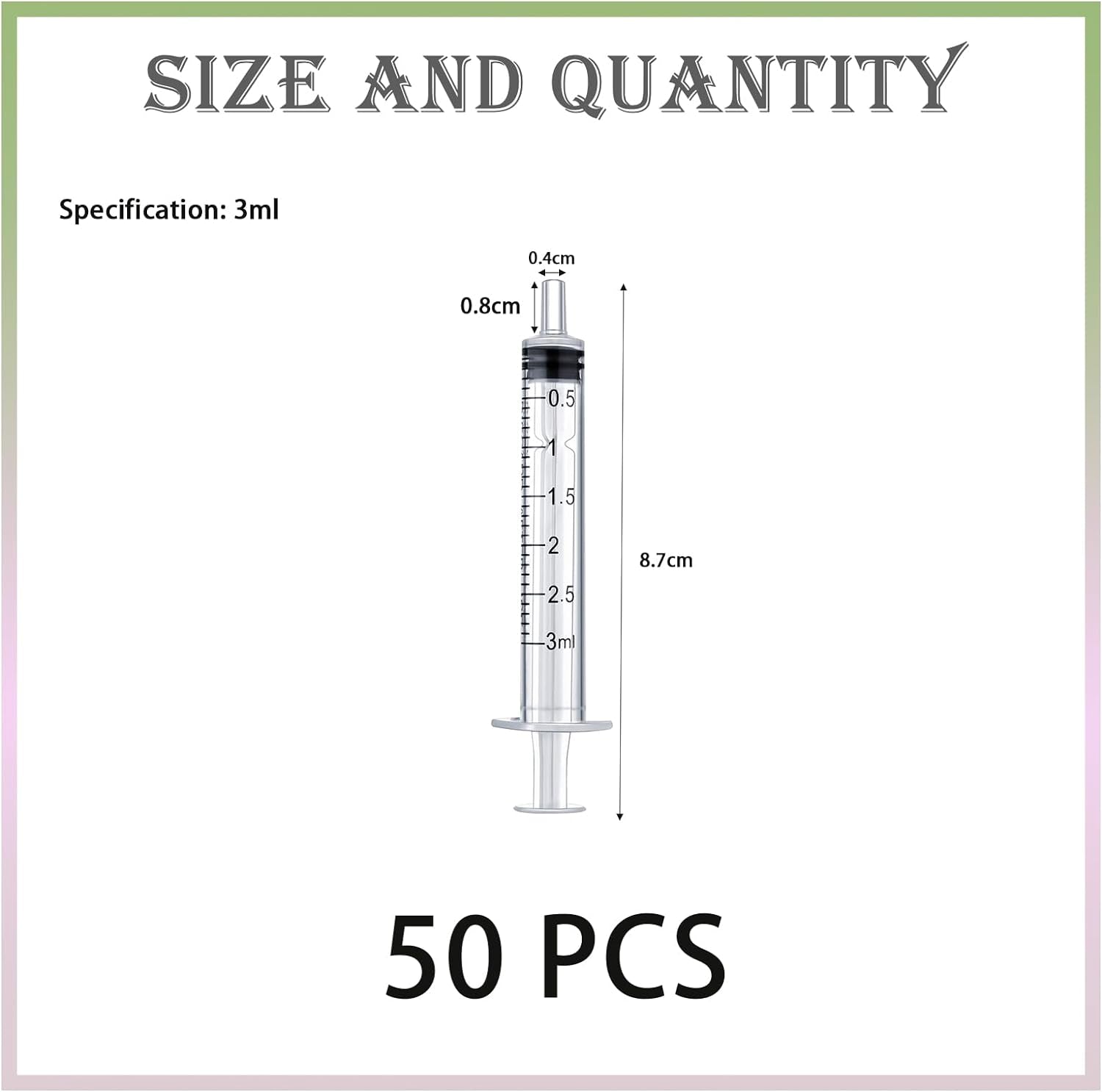 50-Pack 3ml Plastic Syringes Without Needle | Bulk Liquid Measuring Syringes | Individually Sealed | For Scientific Labs, Medical & Industrial Use