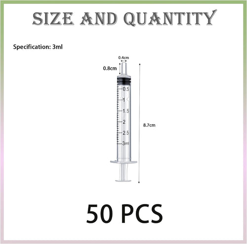 50-Pack 3ml Plastic Syringes Without Needle | Bulk Liquid Measuring Syringes | Individually Sealed | For Scientific Labs, Medical & Industrial Use