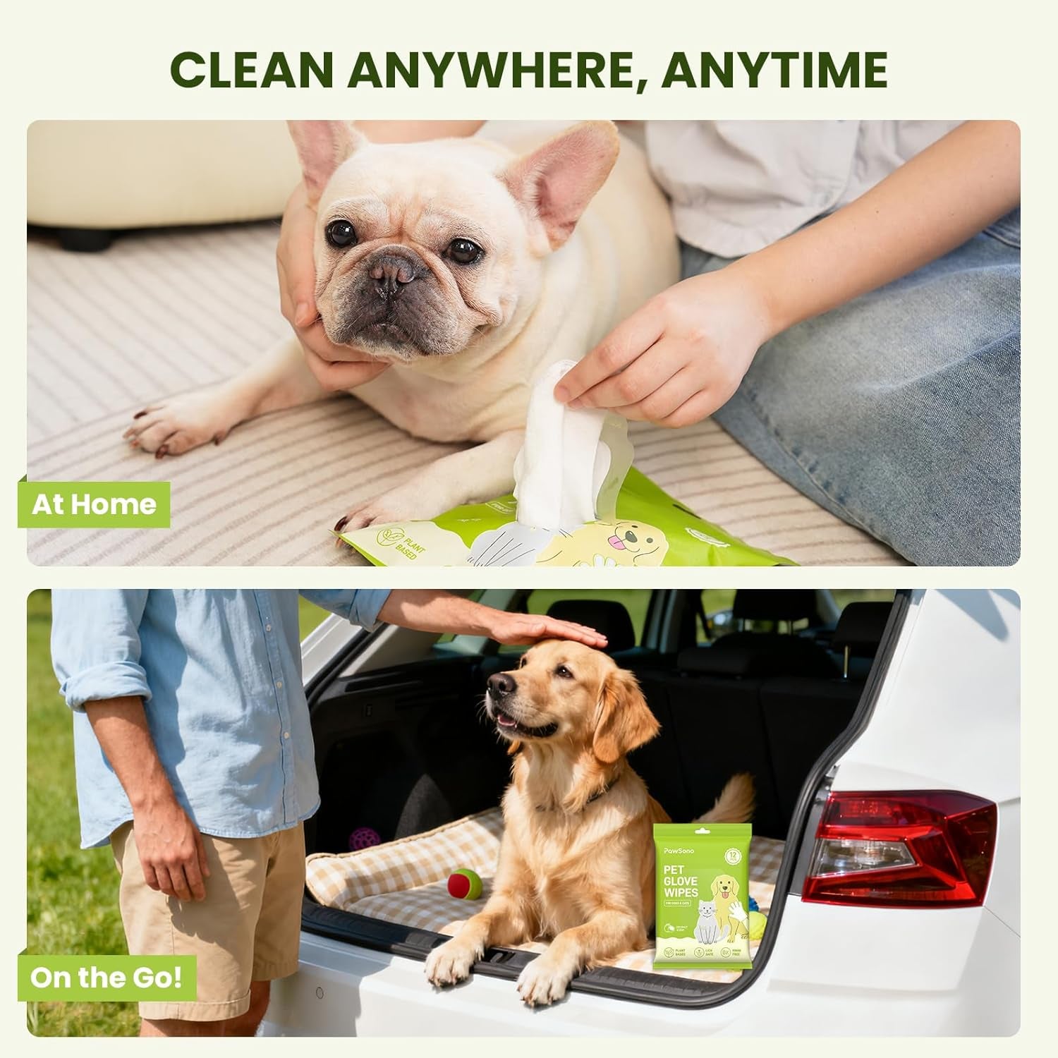 Pet Grooming Glove Wipes for Dogs & Cats | Hypoallergenic Quick Clean & Deodorizing | Fur, Paws, Eyes, Ears & Butt Wipes | Travel & Between Bath Use | 36 Pack