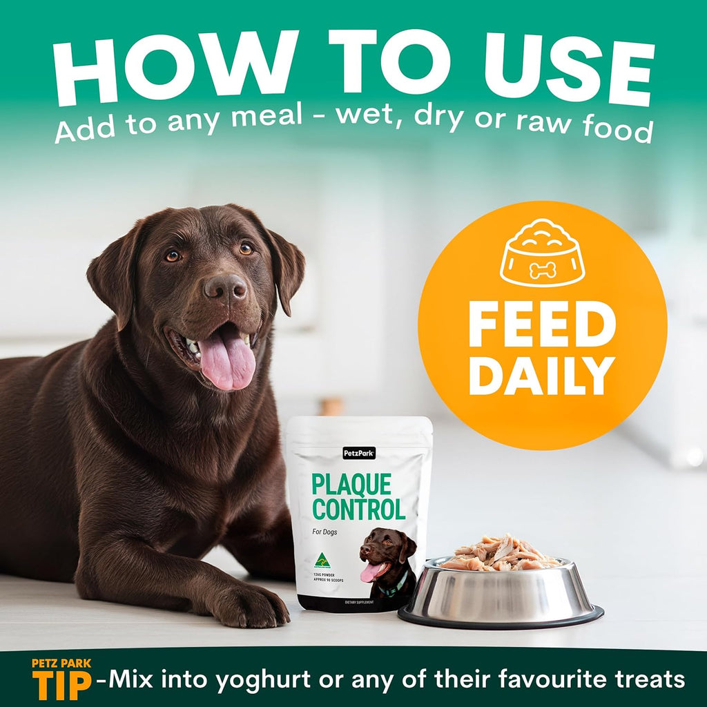 Dog Dental Powder for Plaque & Tartar Control | Teeth Cleaning Oral Care Food Topper | Fresh Breath Support | 90 Scoops | Made in Australia