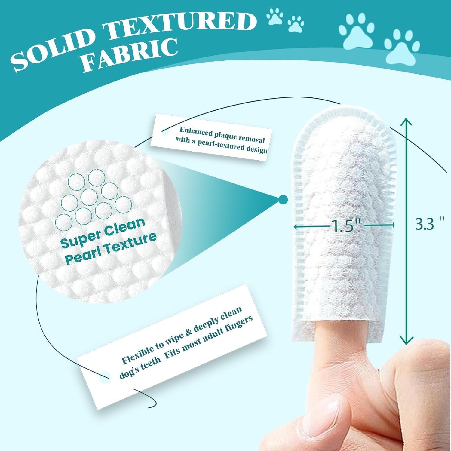 Pet Teeth Cleaning Finger Wipes | Plaque Removal & Fresh Breath | Gentle Gum Care | Disposable No-Rinse Dog & Cat Dental Wipes | 50 Count