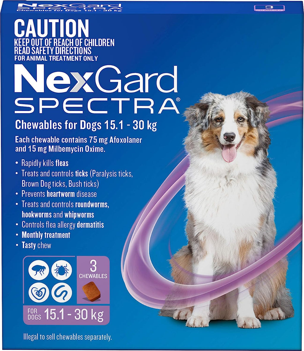 Spectra Flea, Tick & Worm Protection Chews for Large Dogs 15.1-30kg | Heartworm, Mite & Intestinal Worm Treatment | 3 Pack