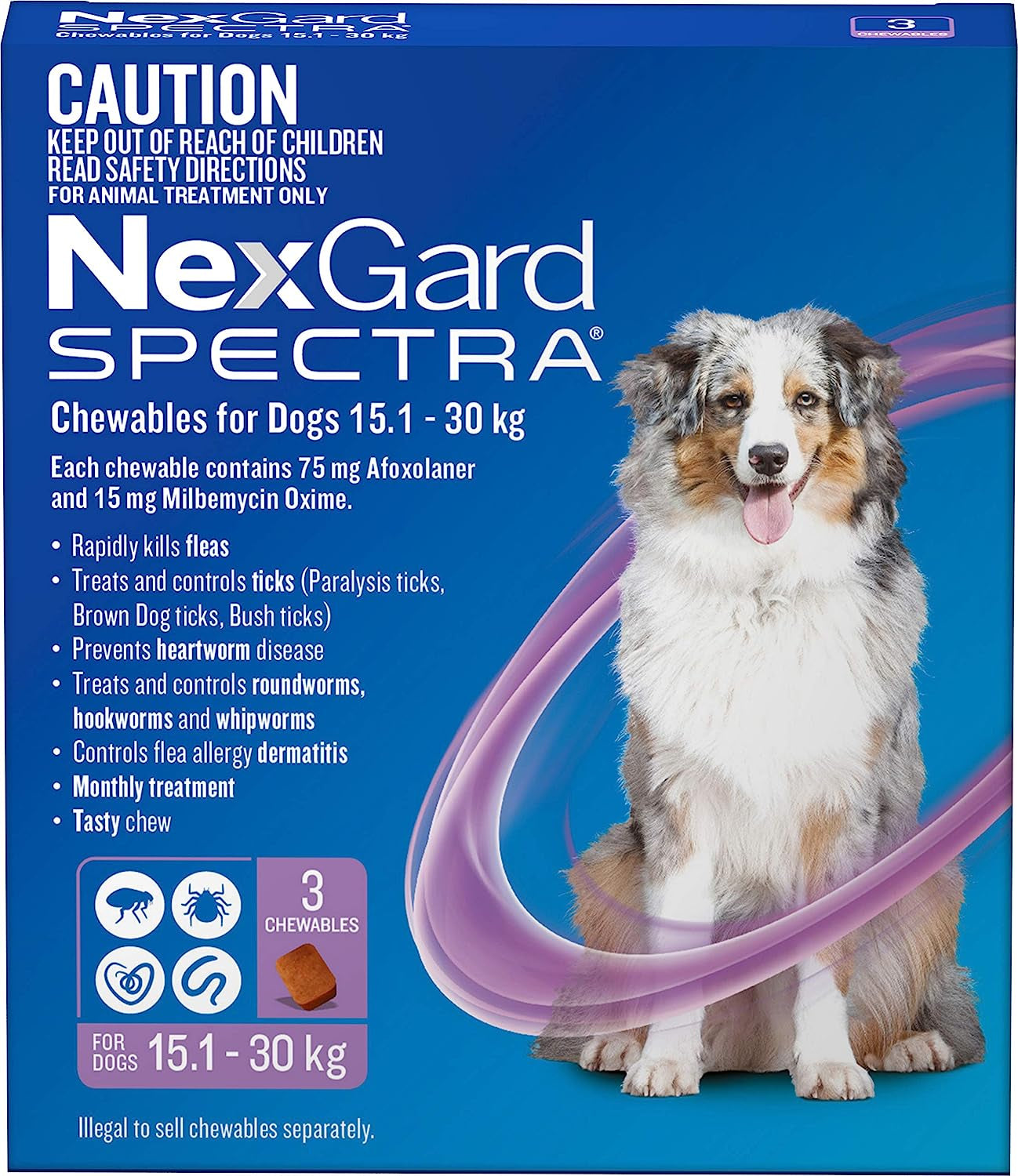 Spectra Flea, Tick & Worm Protection Chews for Large Dogs 15.1-30kg | Heartworm, Mite & Intestinal Worm Treatment | 3 Pack