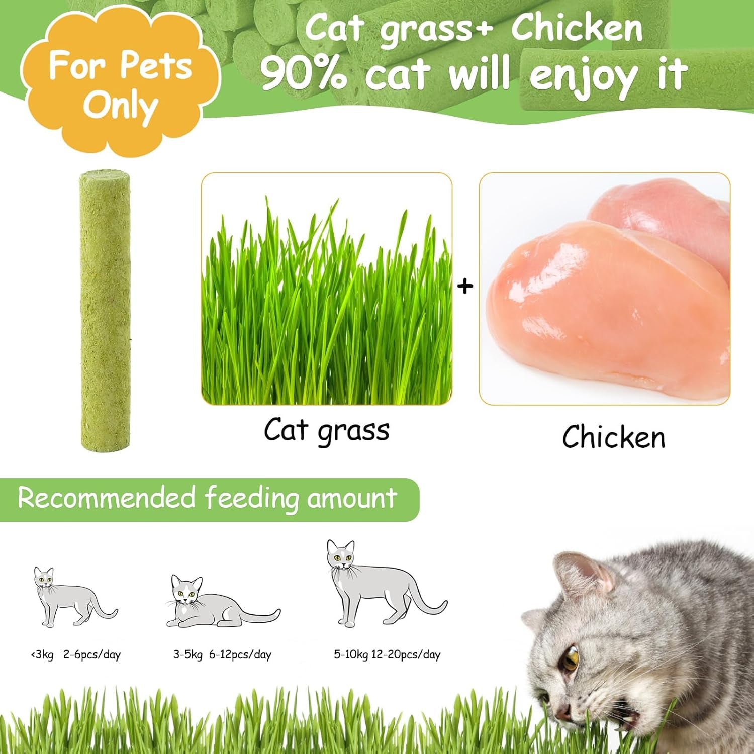 Freeze-Dried Cat Grass Stick Treats | Edible Dental Chew Toys for Cats & Kittens | Teeth Cleaning & Hairball Removal | 100g