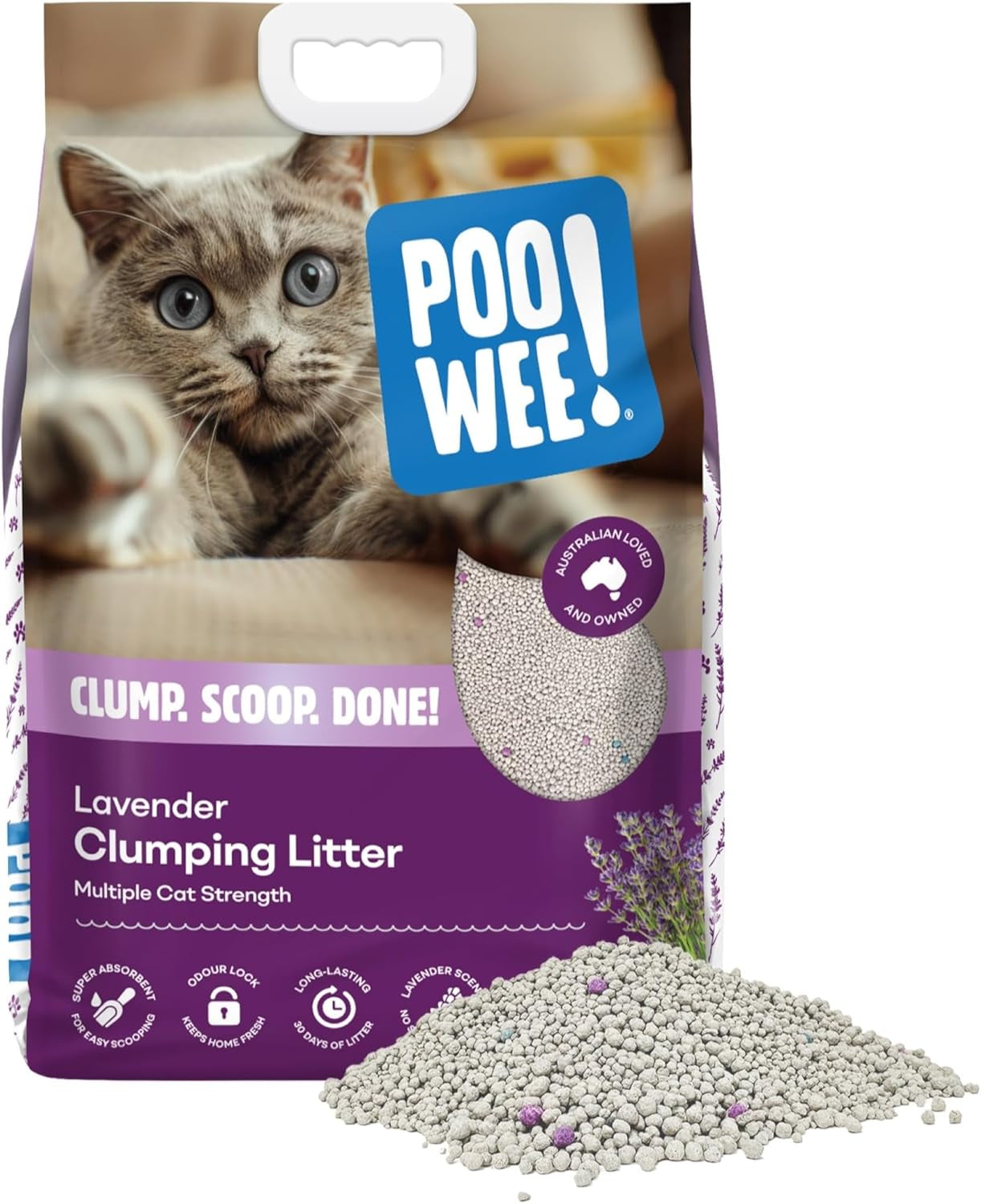 Lavender Cat & Kitten Litter, 15Kg - Long Lasting Clumping & Scoopable, Odour Neutraliser, Easy to Clean, Mild Lavender Scent