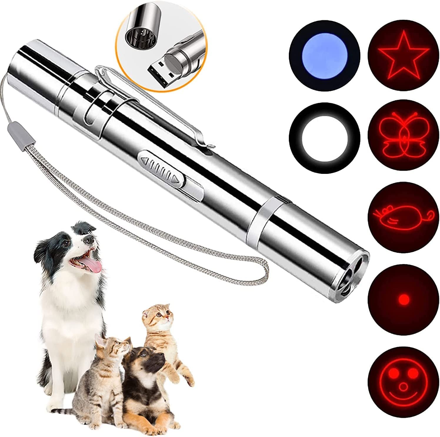 7-in-1 Laser Pointer Cat & Dog Toy | USB Rechargeable Interactive Pet Laser | 3 Modes Long Range | Indoor & Outdoor Kitten Training & Exercise Toy