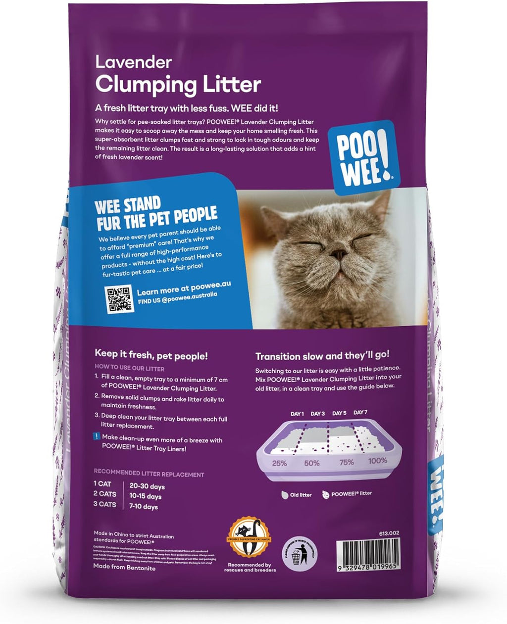 Lavender Cat & Kitten Litter, 15Kg - Long Lasting Clumping & Scoopable, Odour Neutraliser, Easy to Clean, Mild Lavender Scent