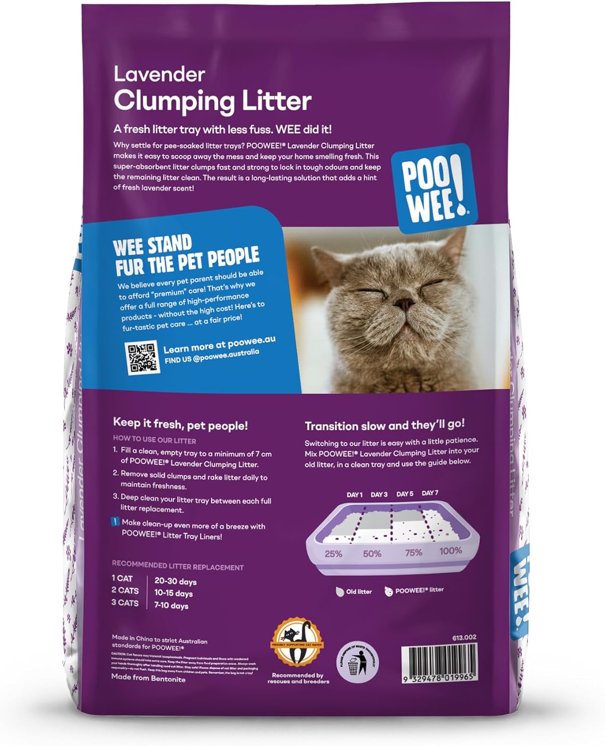 Lavender Cat & Kitten Litter, 15Kg - Long Lasting Clumping & Scoopable, Odour Neutraliser, Easy to Clean, Mild Lavender Scent