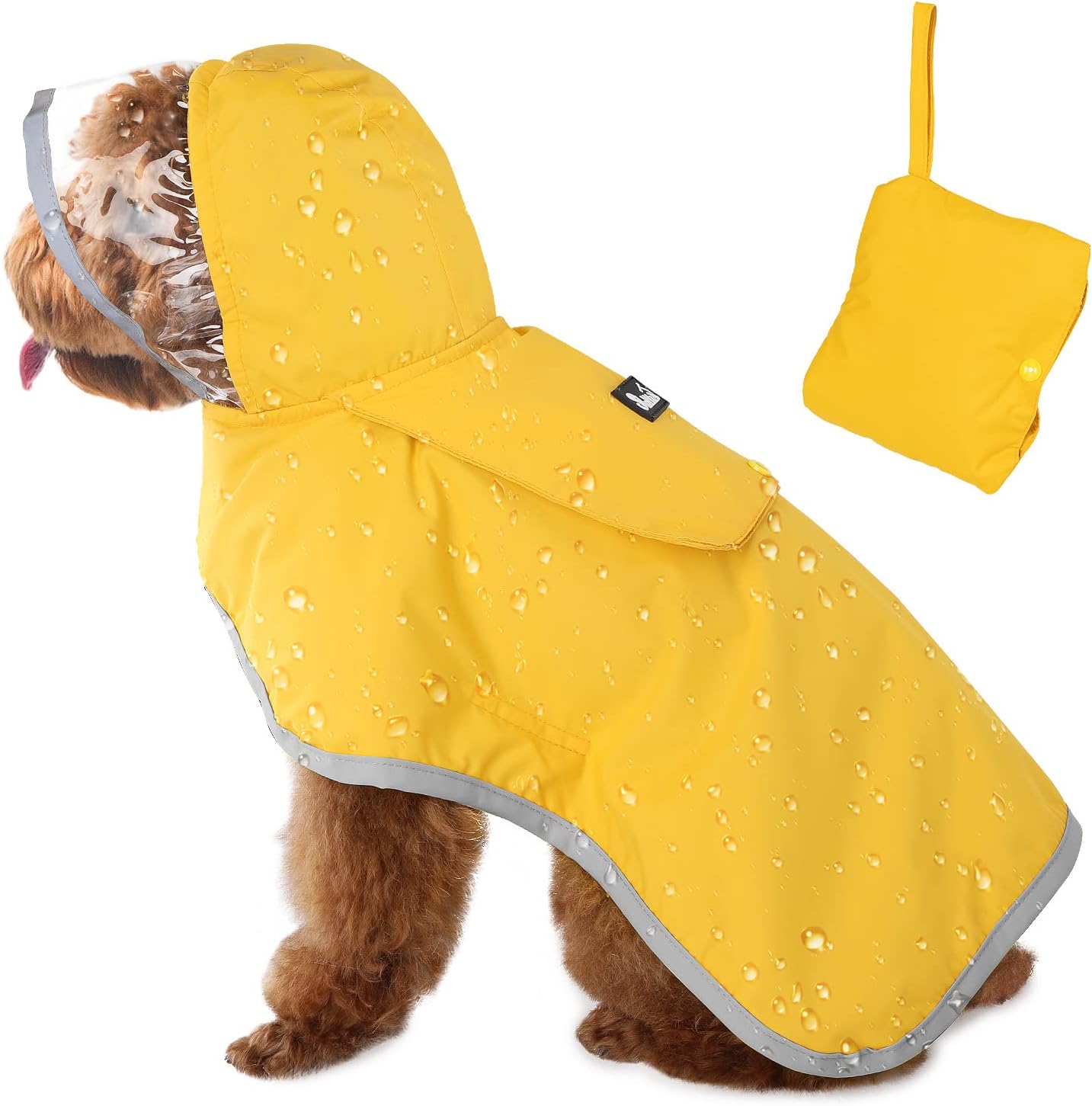 Waterproof Dog Raincoat with Hood | Reflective Rain Jacket for Small, Medium & Large Dogs | Adjustable Dog Poncho with Storage Pocket
