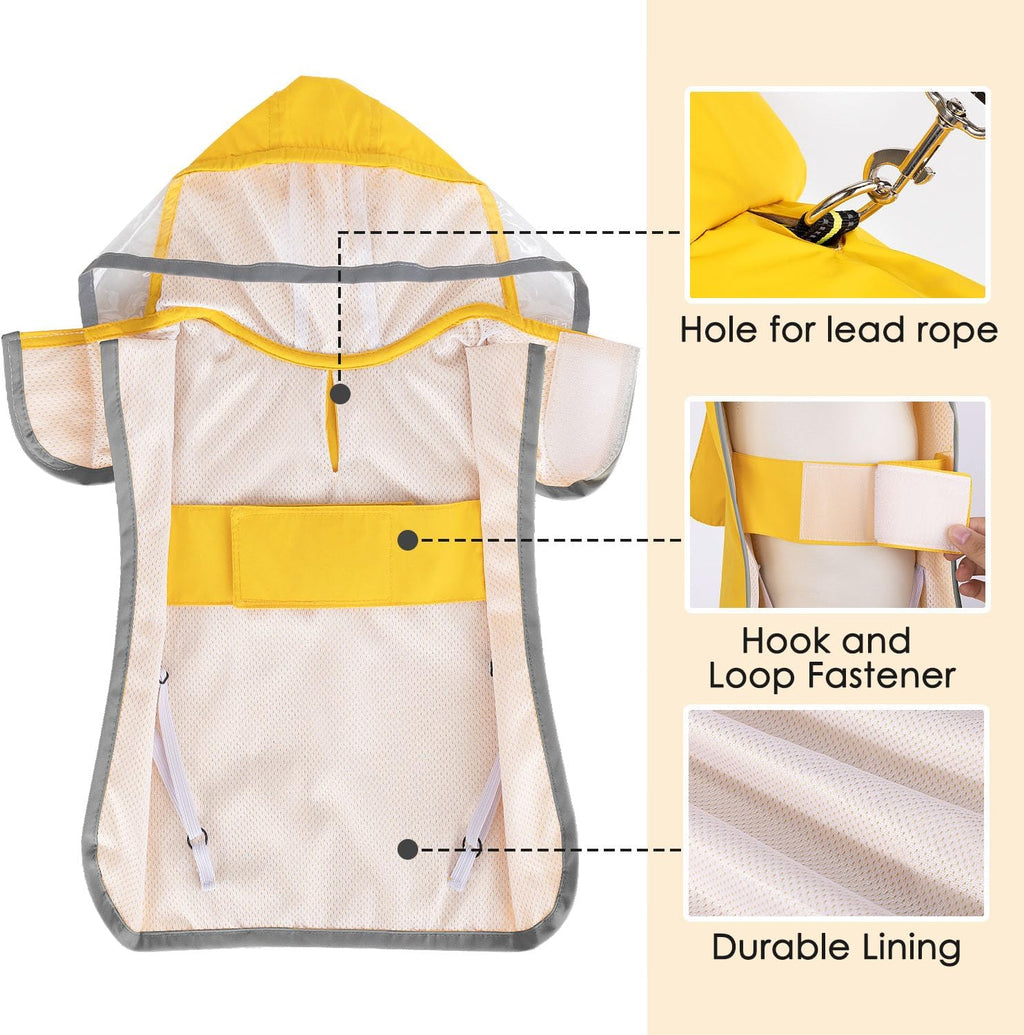 Waterproof Dog Raincoat with Hood | Reflective Rain Jacket for Small, Medium & Large Dogs | Adjustable Dog Poncho with Storage Pocket