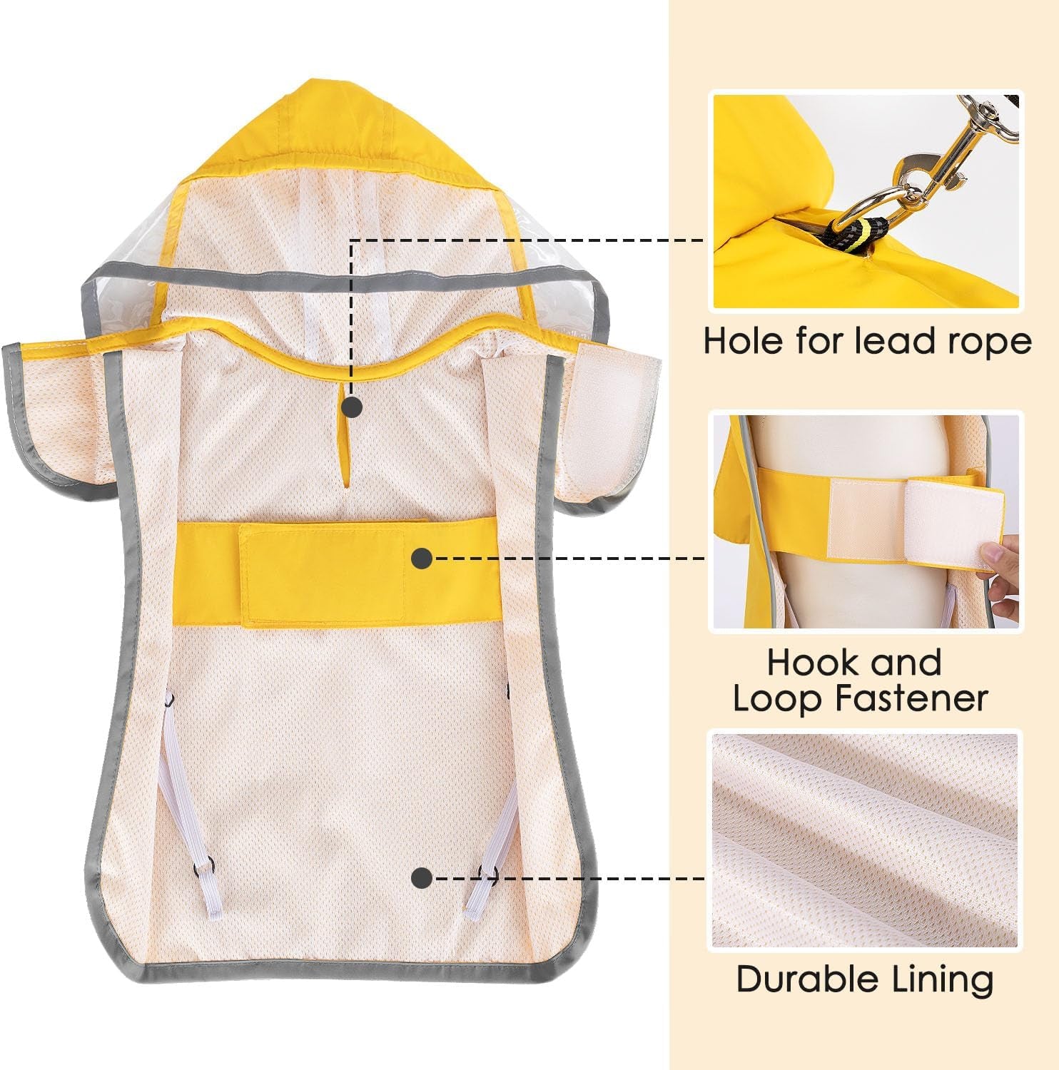 Waterproof Dog Raincoat with Hood | Reflective Rain Jacket for Small, Medium & Large Dogs | Adjustable Dog Poncho with Storage Pocket