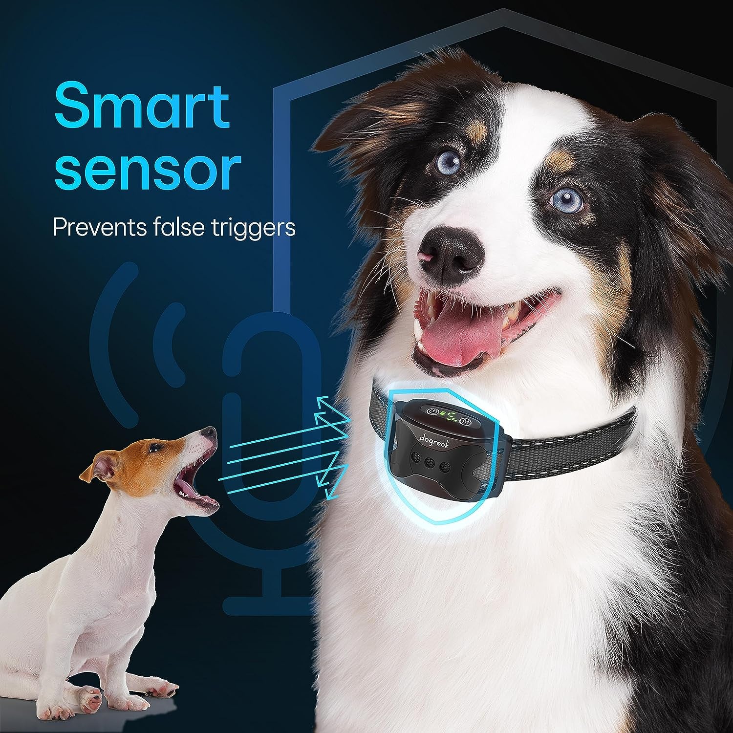 No Shock Bark Collar for Dogs | Smart Rechargeable Anti-Bark Training Collar | Beep & Vibration | Small, Medium & Large Dogs | 12-110 lbs