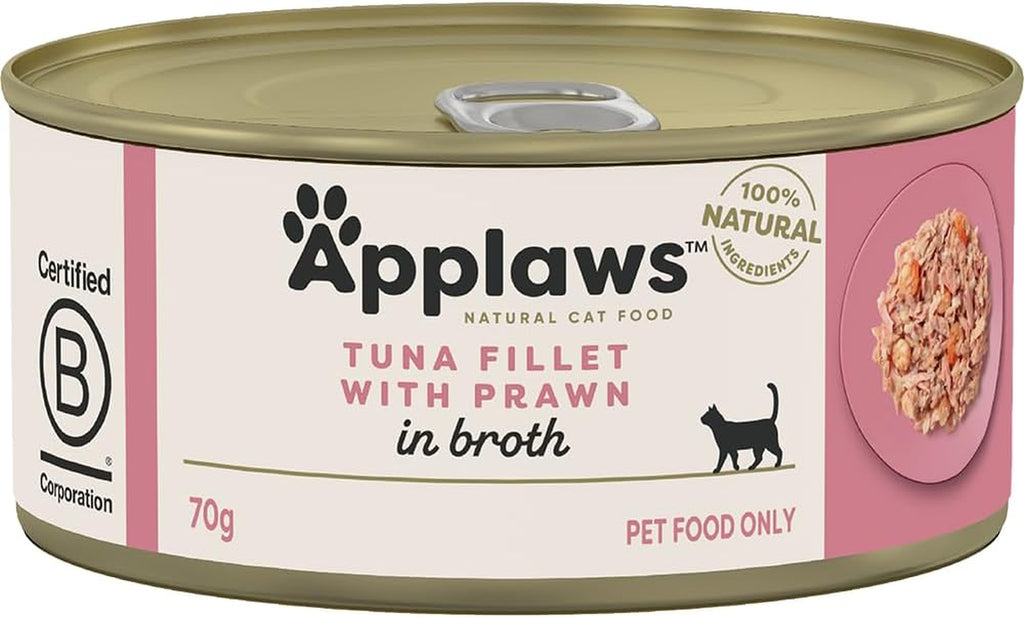 100% Natural Tuna Fillet & Prawn in Broth Wet Cat Food | Limited Ingredient Single Protein | 70g Tins | 24 Pack