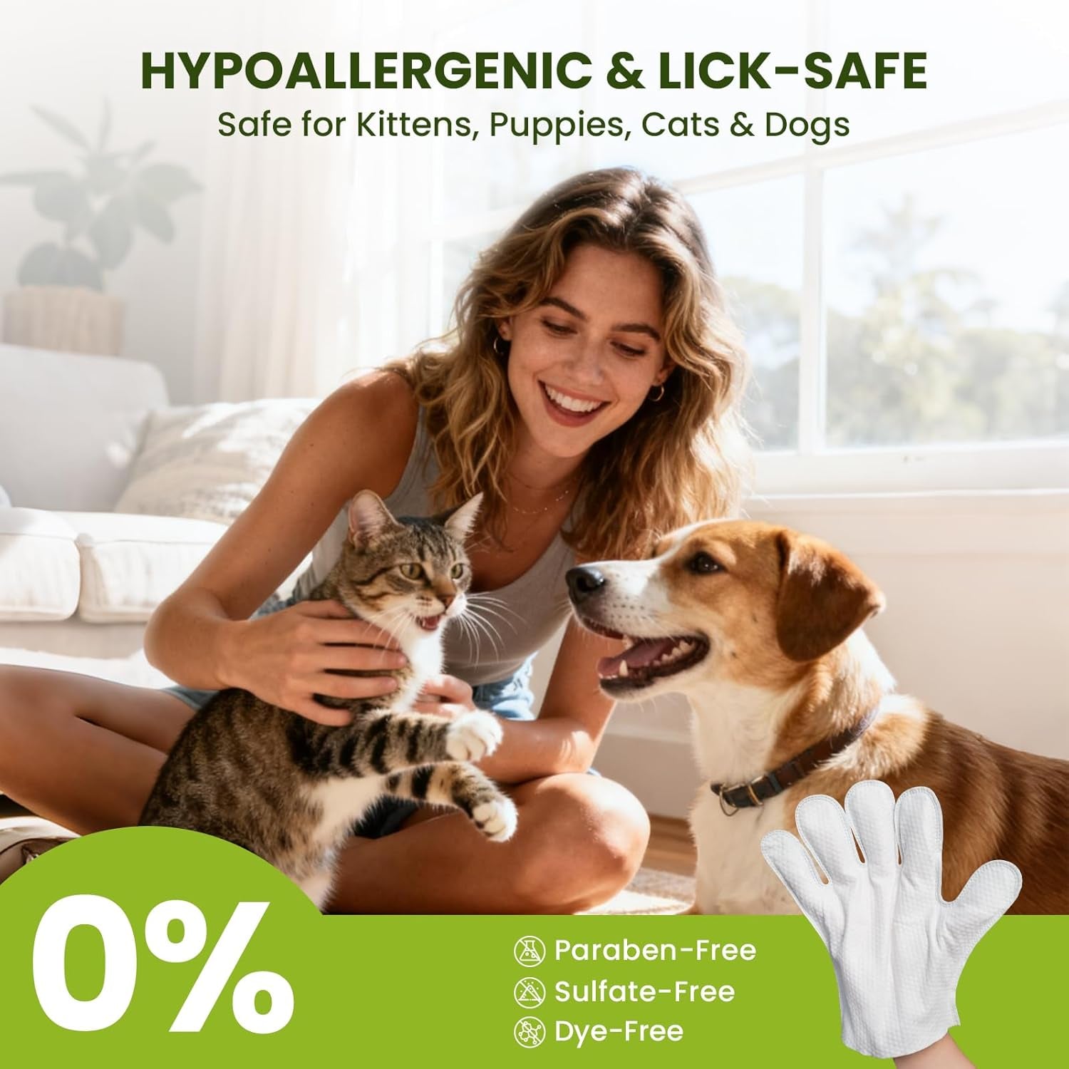 Pet Grooming Glove Wipes for Dogs & Cats | Hypoallergenic Quick Clean & Deodorizing | Fur, Paws, Eyes, Ears & Butt Wipes | Travel & Between Bath Use | 36 Pack