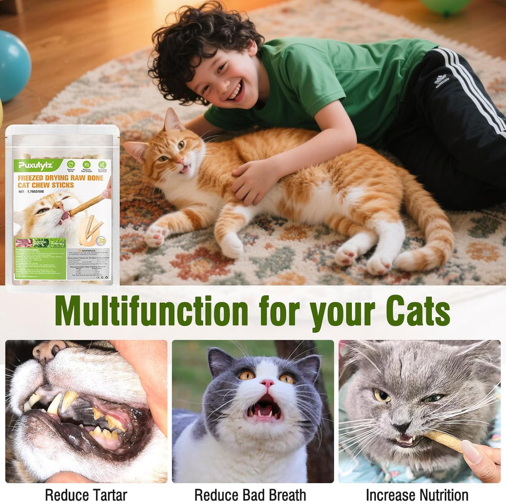 Freeze-Dried Cat Chew Sticks | Dental Treats for Cats & Kittens | Tartar Control & Fresh Breath | Teething Sticks | 50g