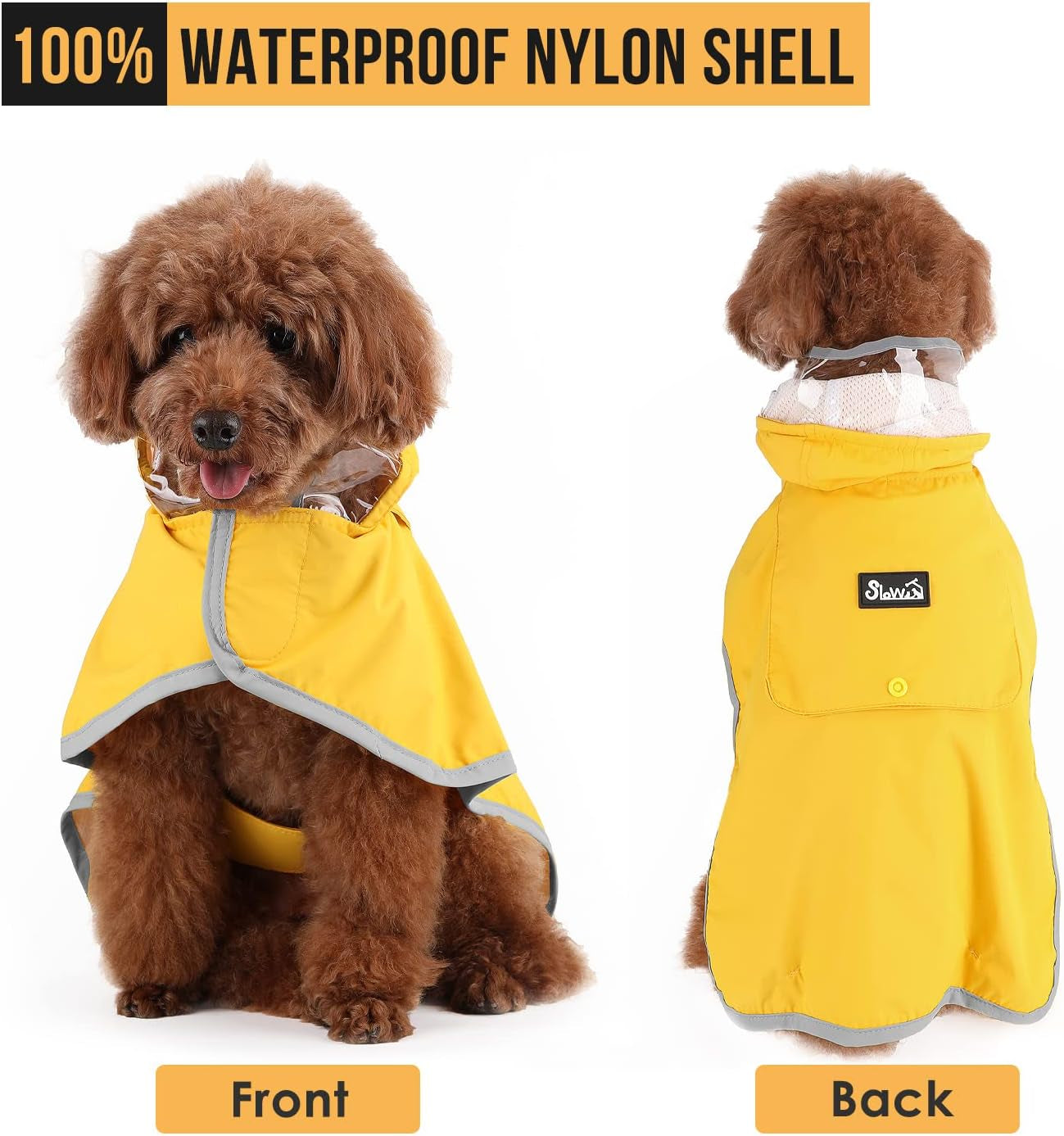 Waterproof Dog Raincoat with Hood | Reflective Rain Jacket for Small, Medium & Large Dogs | Adjustable Dog Poncho with Storage Pocket