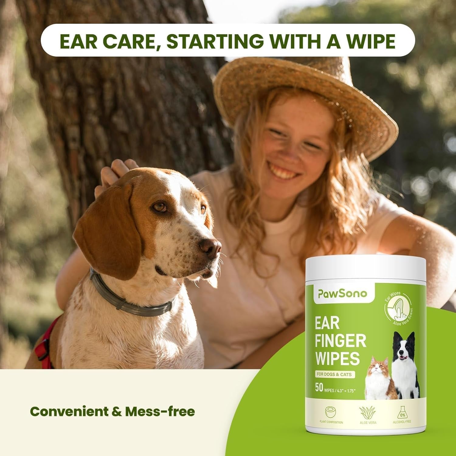 Pet Ear Cleaning Finger Wipes for Dogs & Cats | Thick Aloe Vera Ear Cleaner | Natural Deodorizing & Odour Relief | Grooming Wipes for Kittens & Small Animals | 50 Count