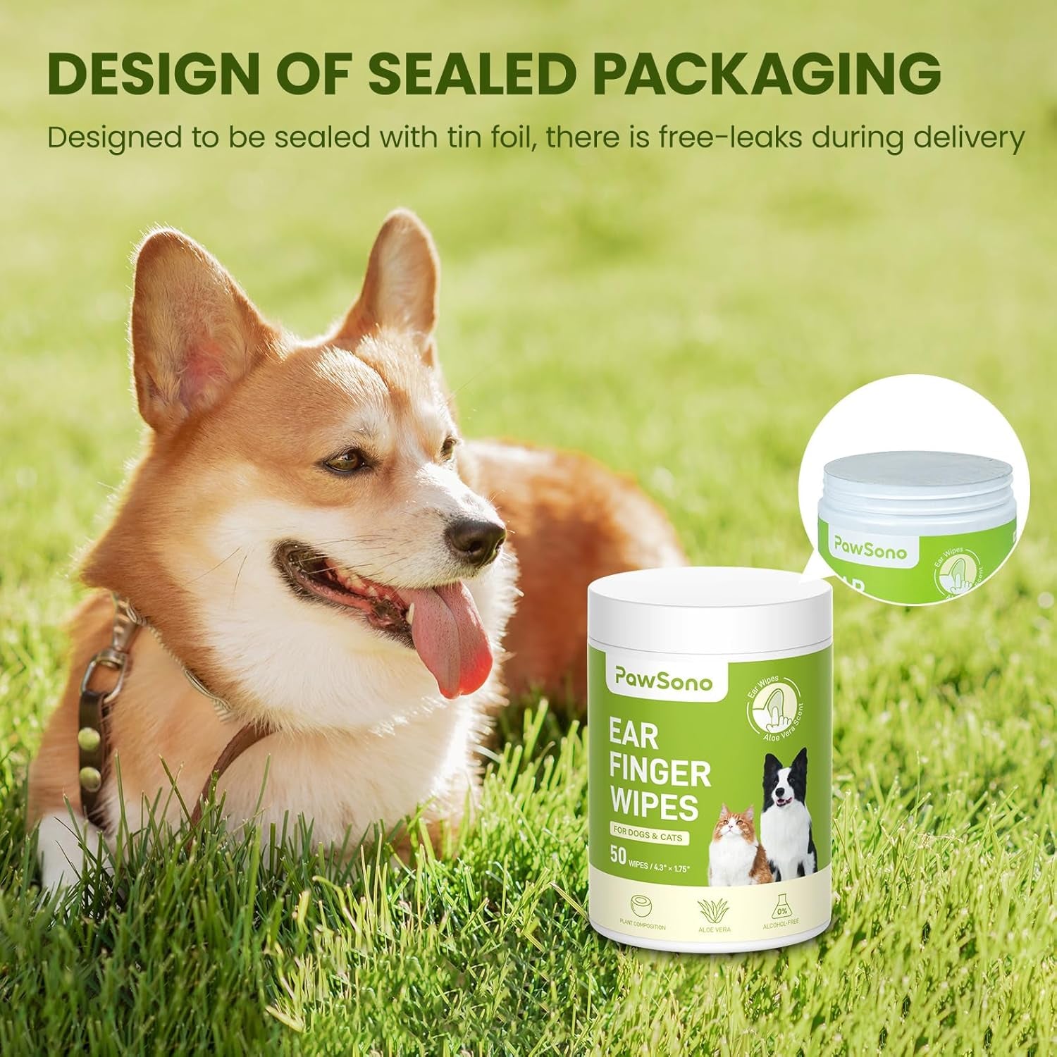 Pet Ear Cleaning Finger Wipes for Dogs & Cats | Thick Aloe Vera Ear Cleaner | Natural Deodorizing & Odour Relief | Grooming Wipes for Kittens & Small Animals | 50 Count