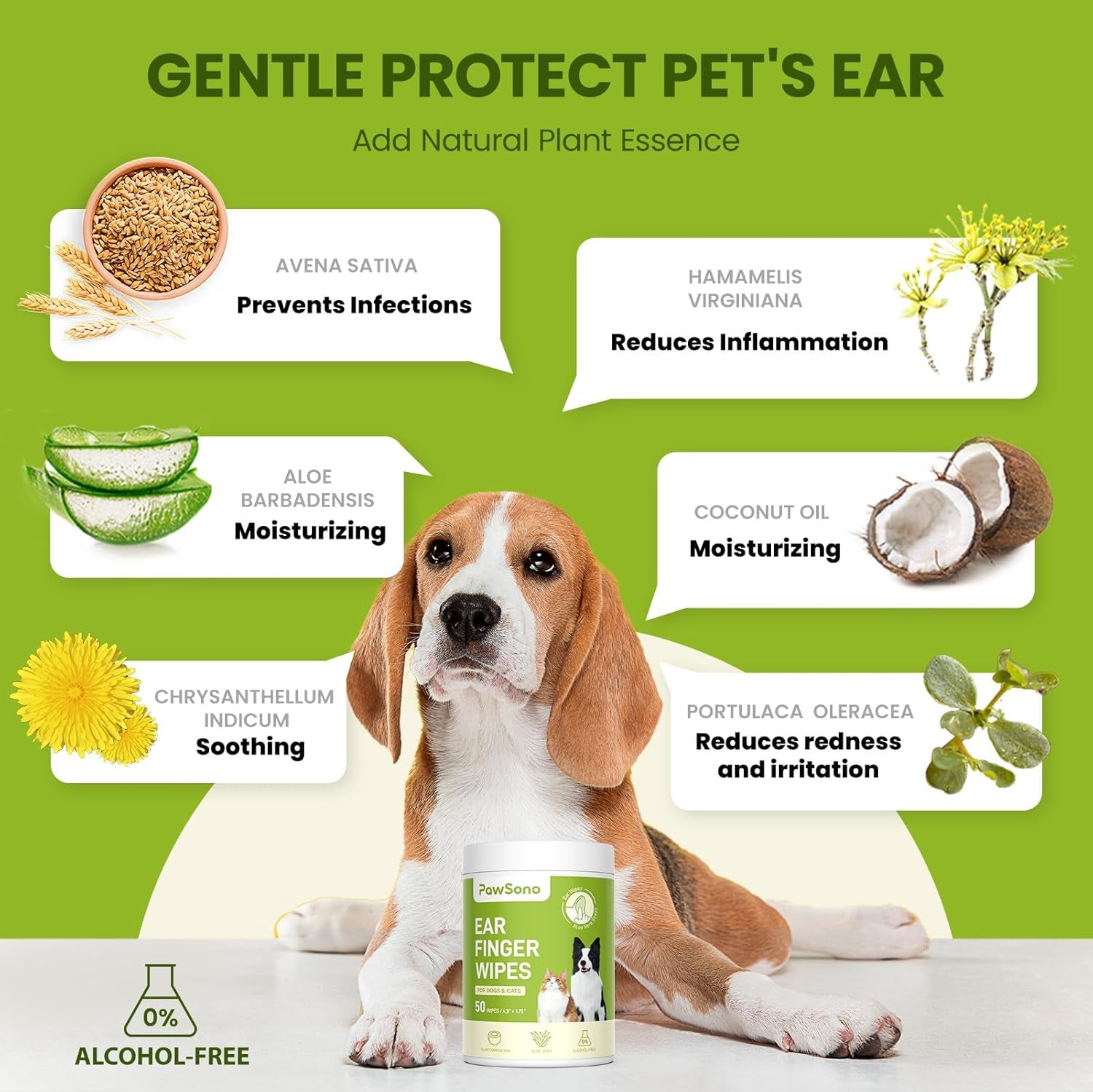 Pet Ear Cleaning Finger Wipes for Dogs & Cats | Thick Aloe Vera Ear Cleaner | Natural Deodorizing & Odour Relief | Grooming Wipes for Kittens & Small Animals | 50 Count