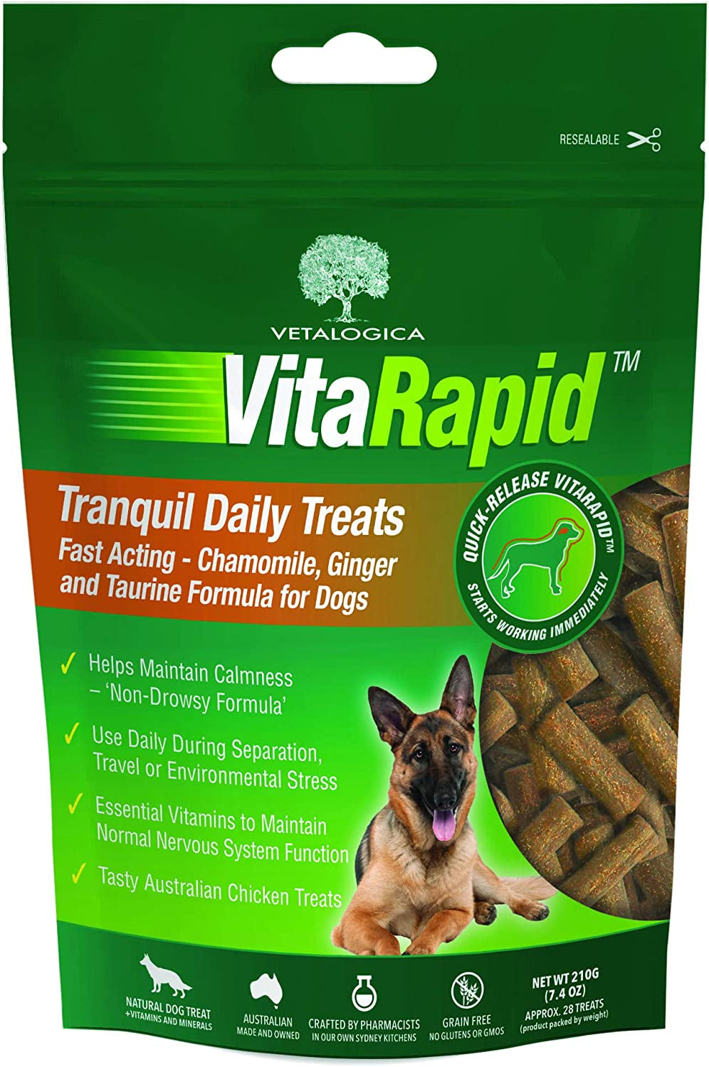 Vitarapid Calming Daily Treats for Dogs | Anxiety & Stress Relief | Storm & Separation Support | 210g