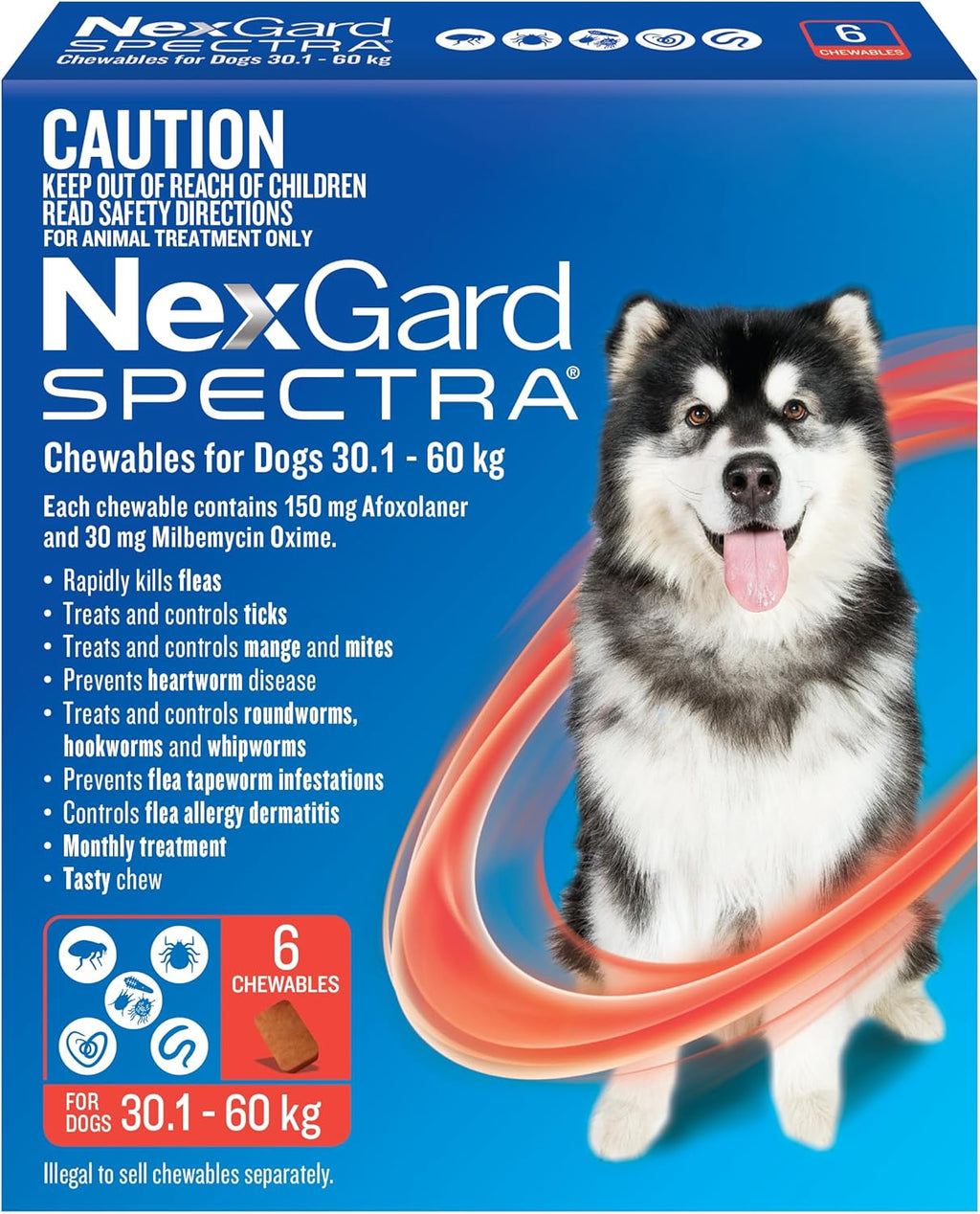 Spectra Flea, Tick & Worm Protection Chews for Extra Large Dogs 30.1-60kg | Heartworm, Mite & Intestinal Worm Treatment | 6 Pack