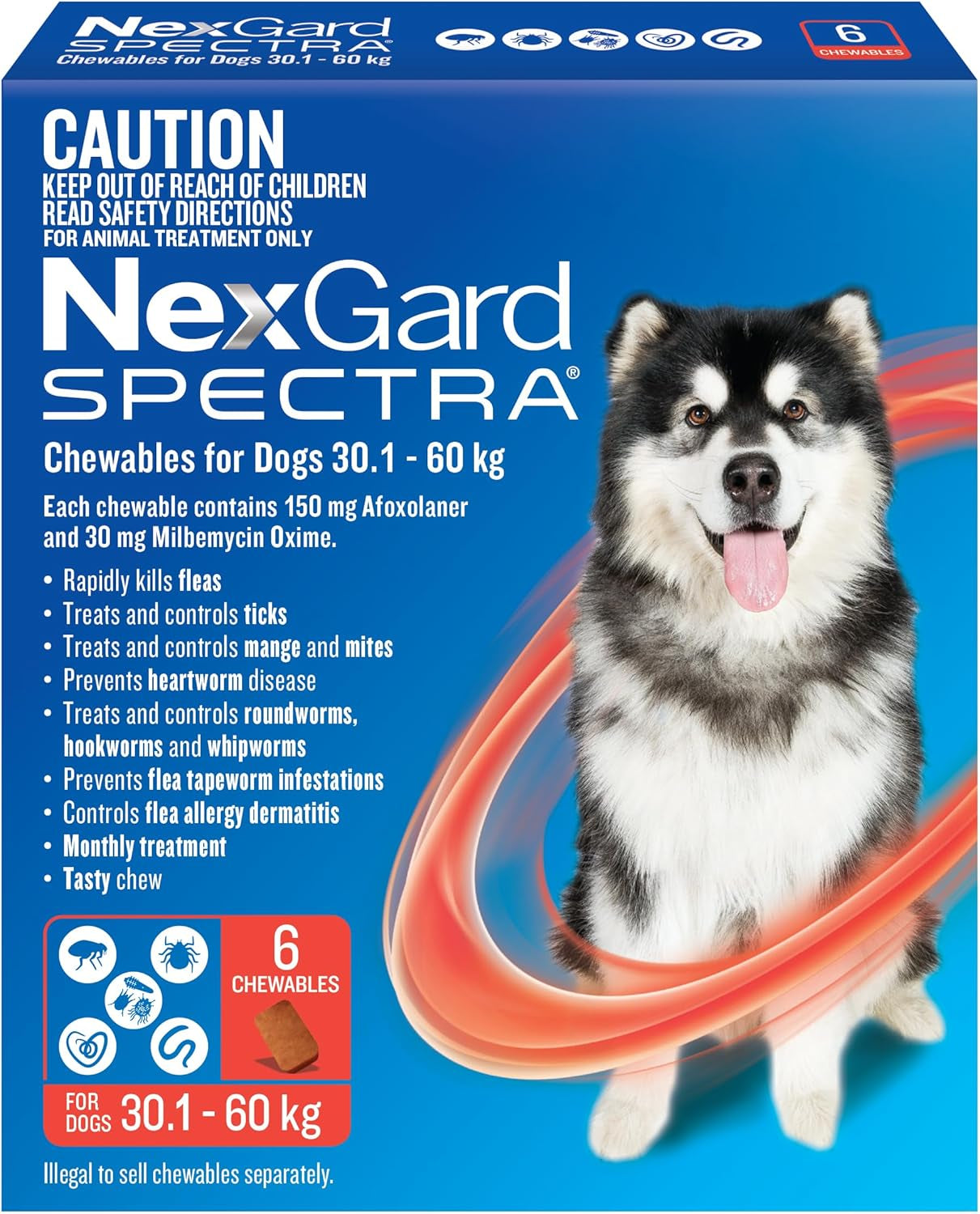 Spectra Flea, Tick & Worm Protection Chews for Extra Large Dogs 30.1-60kg | Heartworm, Mite & Intestinal Worm Treatment | 6 Pack