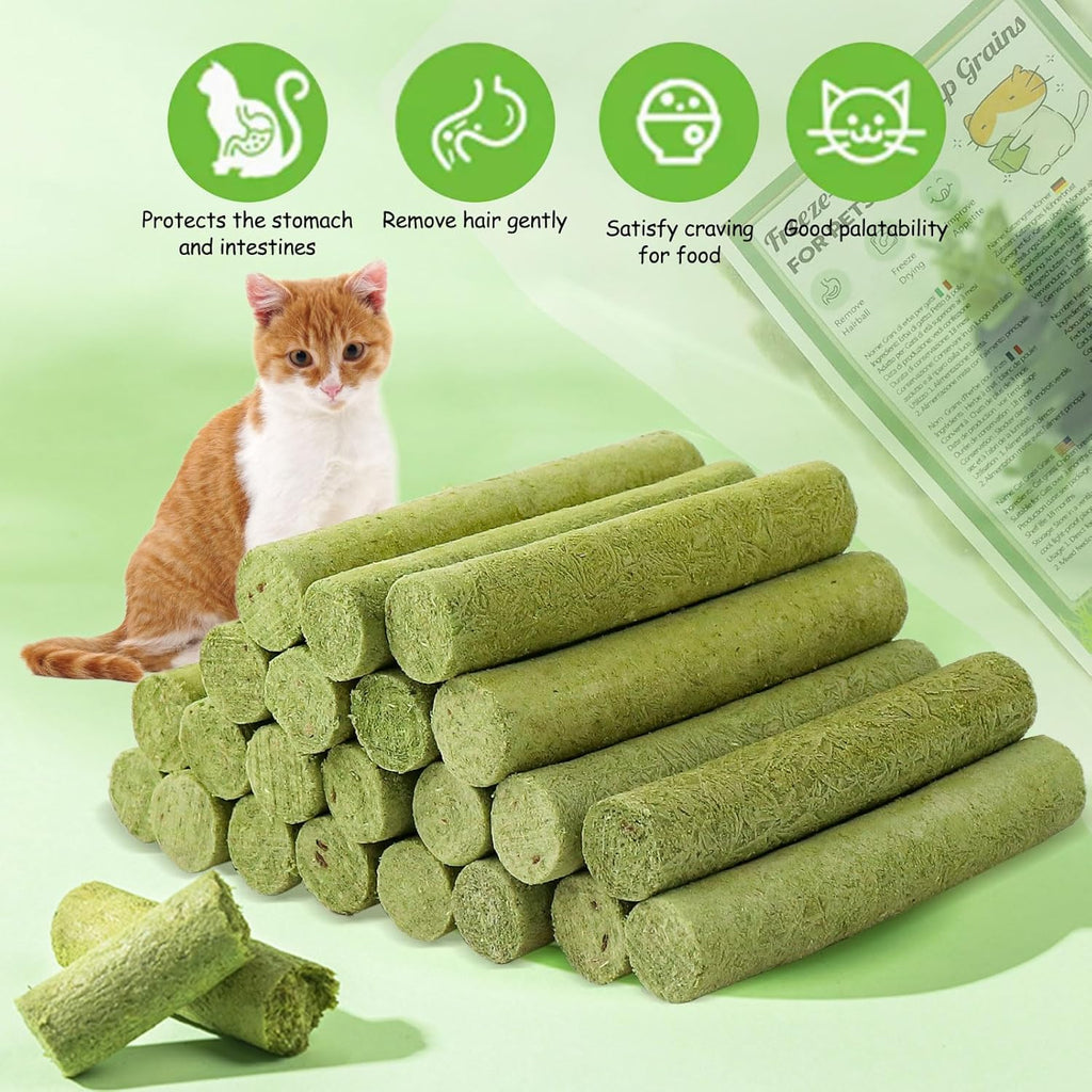 Freeze-Dried Cat Grass Stick Treats | Edible Dental Chew Toys for Cats & Kittens | Teeth Cleaning & Hairball Removal | 100g
