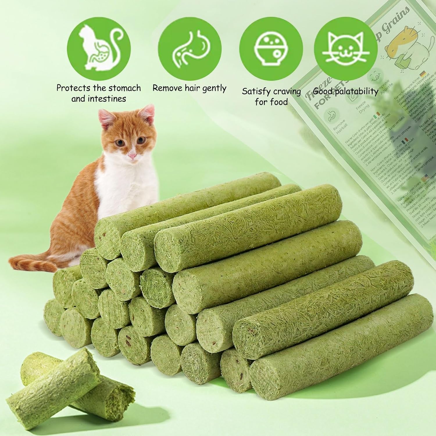 Freeze-Dried Cat Grass Stick Treats | Edible Dental Chew Toys for Cats & Kittens | Teeth Cleaning & Hairball Removal | 100g