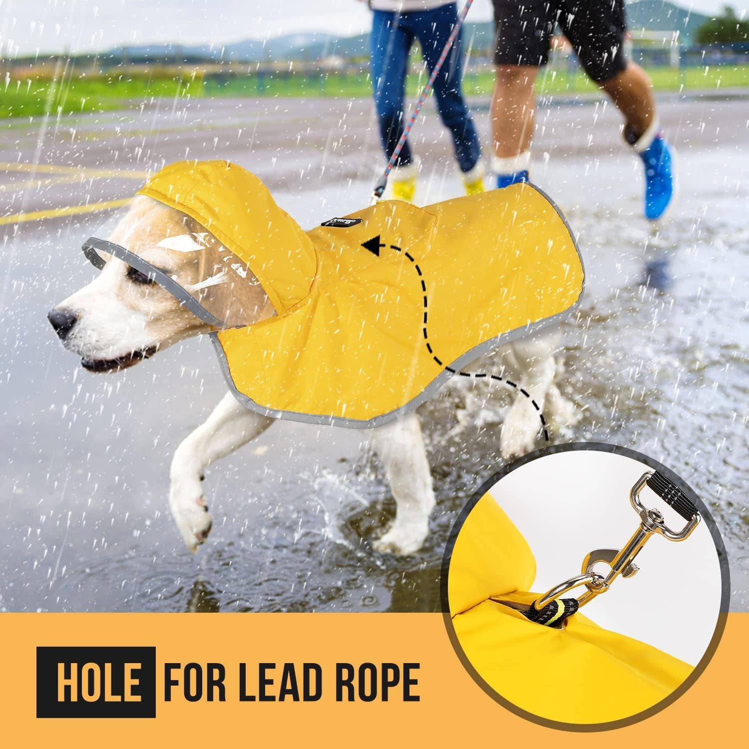 Waterproof Dog Raincoat with Hood | Reflective Rain Jacket for Small, Medium & Large Dogs | Adjustable Dog Poncho with Storage Pocket