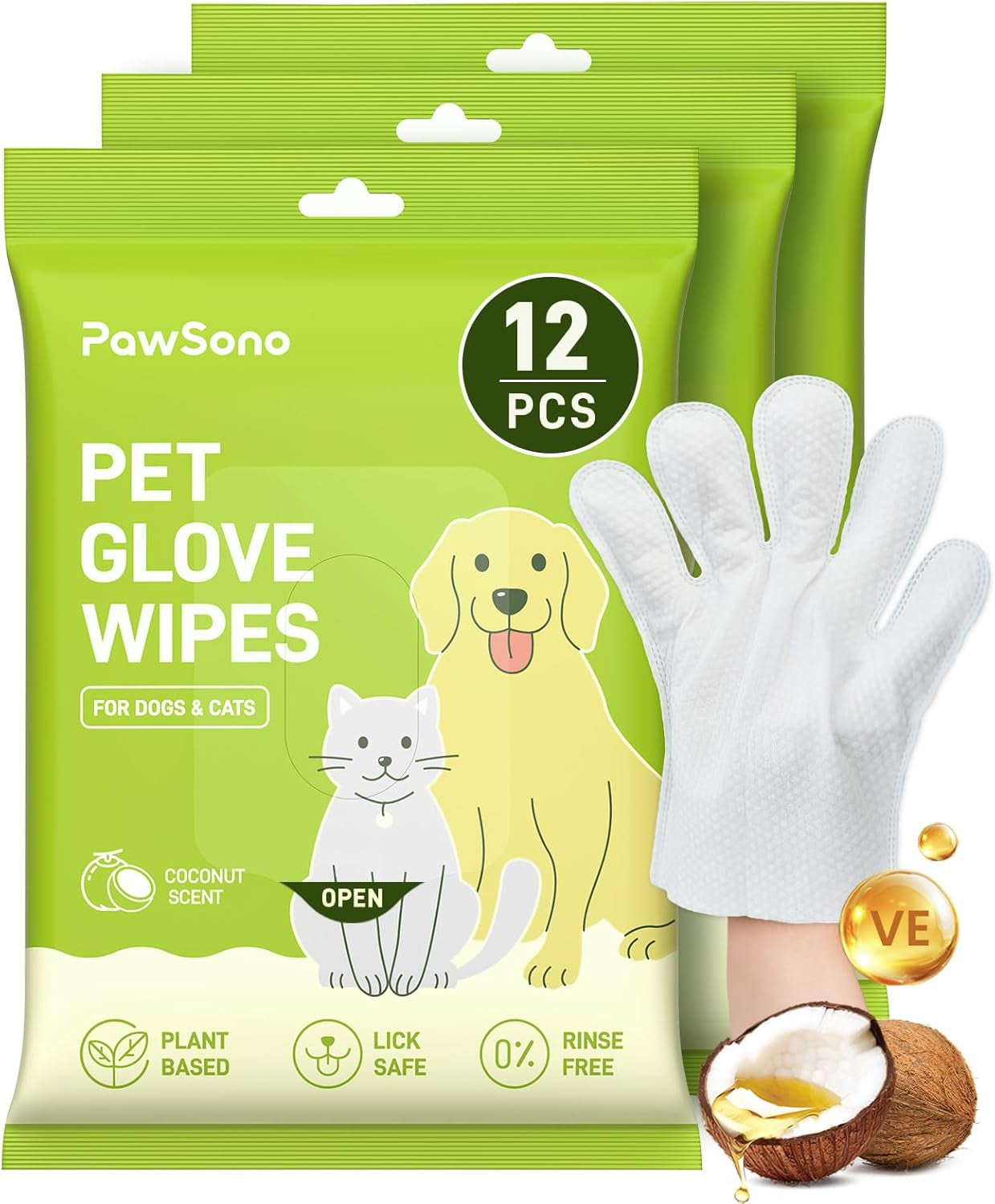 Pet Grooming Glove Wipes for Dogs & Cats | Hypoallergenic Quick Clean & Deodorizing | Fur, Paws, Eyes, Ears & Butt Wipes | Travel & Between Bath Use | 36 Pack