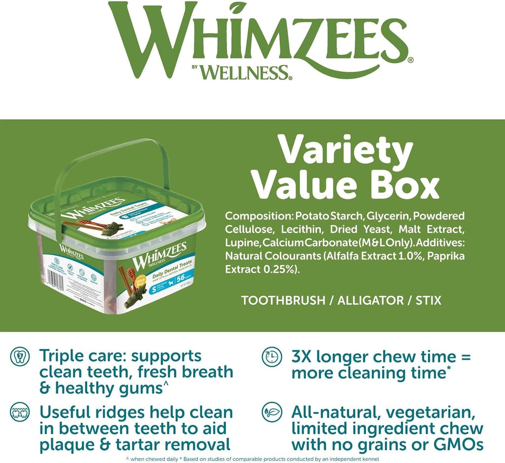 Dental Dog Treats Variety Box | Daily Dental Chews for Medium Dogs 12-18kg | Natural Tartar & Plaque Control | 28 Pack