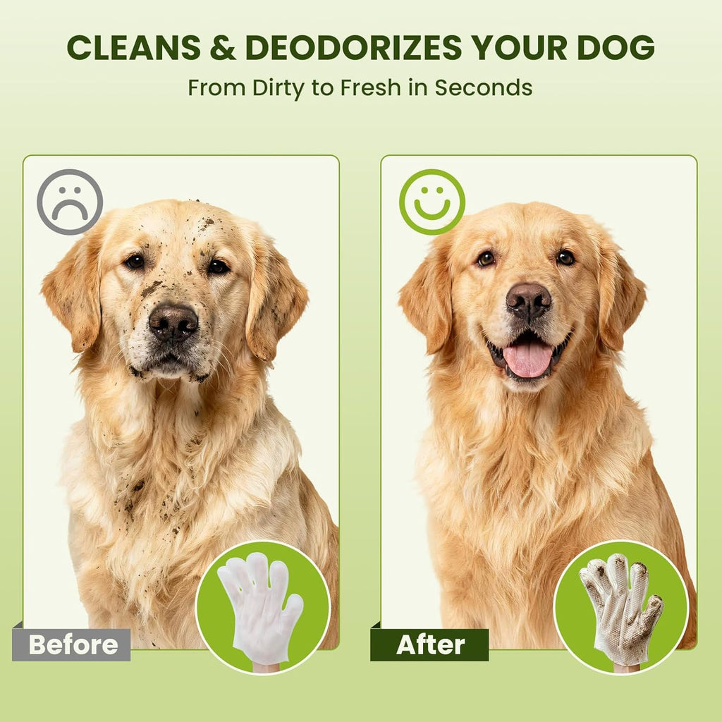 Pet Grooming Glove Wipes for Dogs & Cats | Hypoallergenic Quick Clean & Deodorizing | Fur, Paws, Eyes, Ears & Butt Wipes | Travel & Between Bath Use | 36 Pack