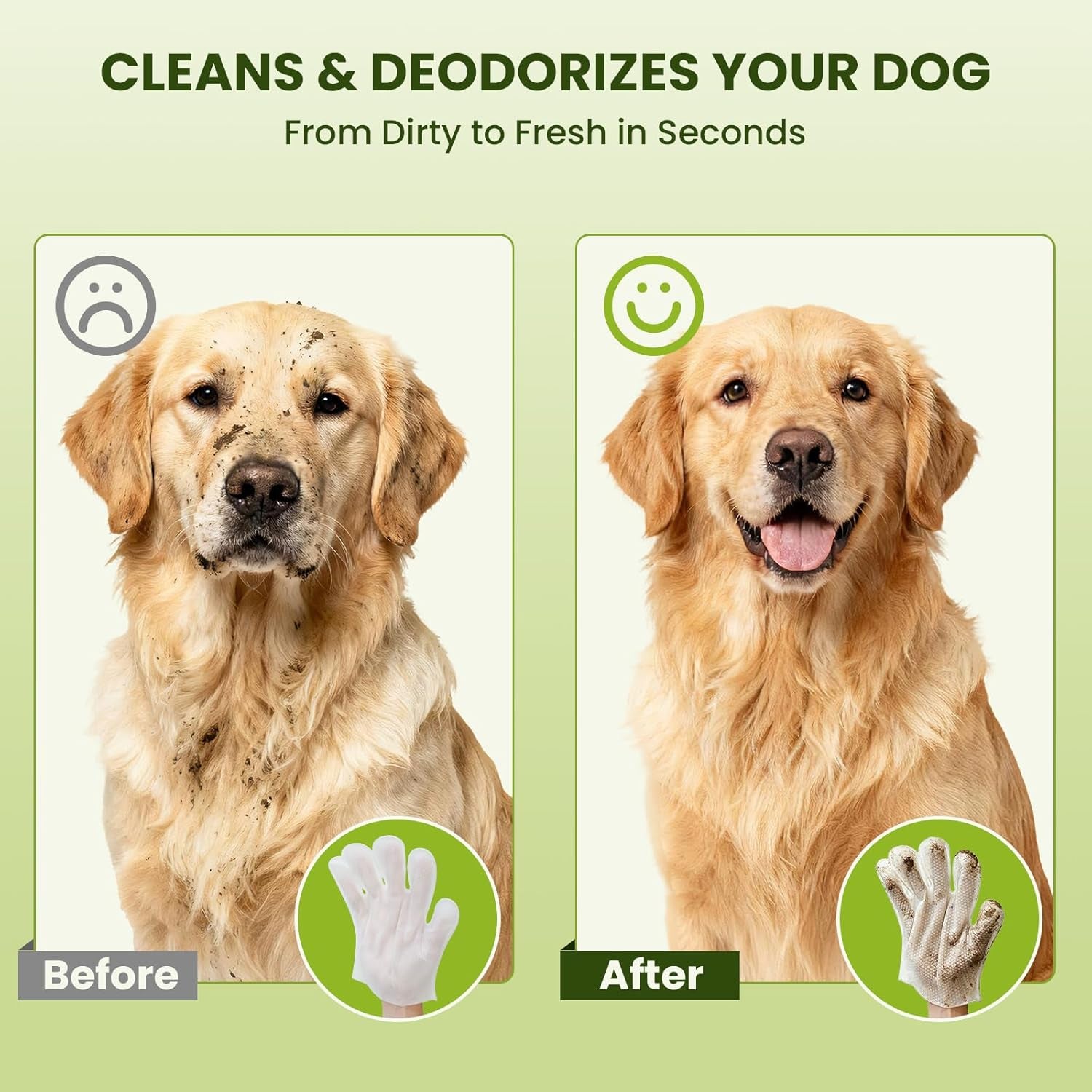 Pet Grooming Glove Wipes for Dogs & Cats | Hypoallergenic Quick Clean & Deodorizing | Fur, Paws, Eyes, Ears & Butt Wipes | Travel & Between Bath Use | 36 Pack