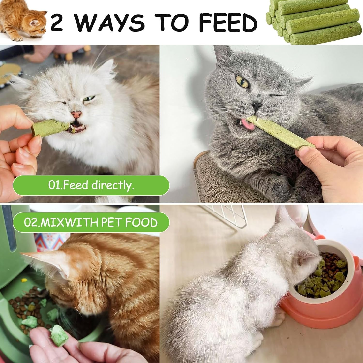 Freeze-Dried Cat Grass Stick Treats | Edible Dental Chew Toys for Cats & Kittens | Teeth Cleaning & Hairball Removal | 100g