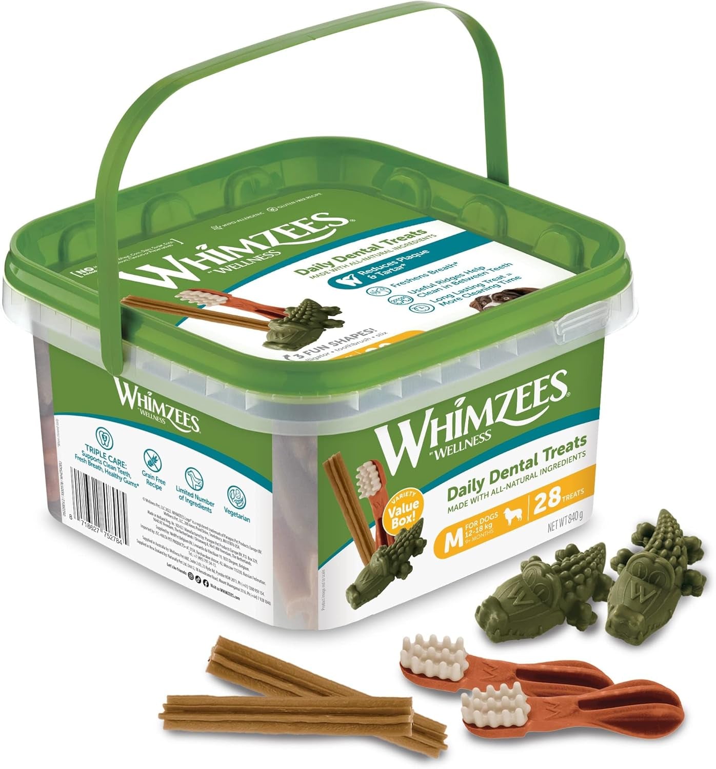 Dental Dog Treats Variety Box | Daily Dental Chews for Medium Dogs 12-18kg | Natural Tartar & Plaque Control | 28 Pack