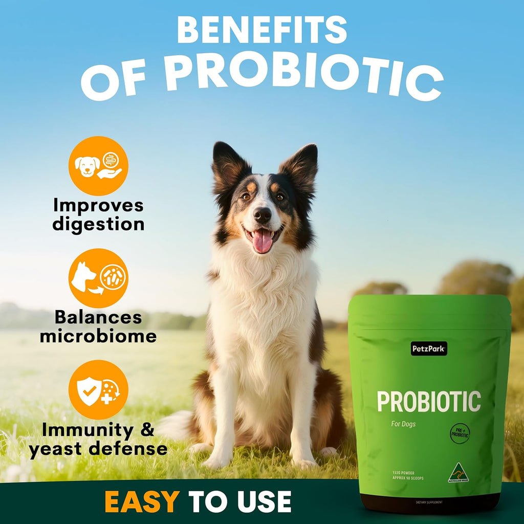 Australian Dog Probiotic Powder | Gut Health & Digestive Support Supplement | Paw Licking Relief | Dog Food Topper | 45 Scoops